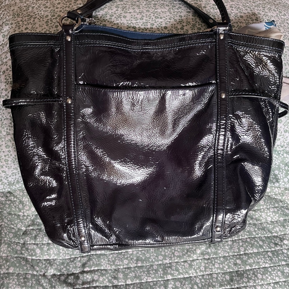 Coach Audrey navy Blue patent leather Glossy Tote Bag - Picture 2 of 5